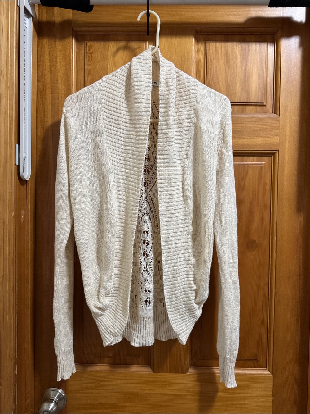 Forever 21 Open-Front Cream Shawl Collar Cardigan